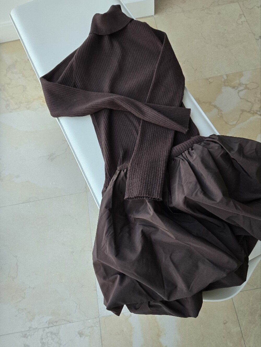 En Saison Brown Ribbed Turtleneck Dress